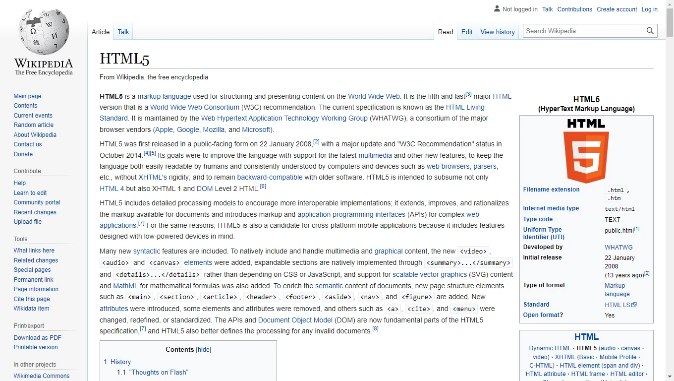 HTML 5 Wikipedia