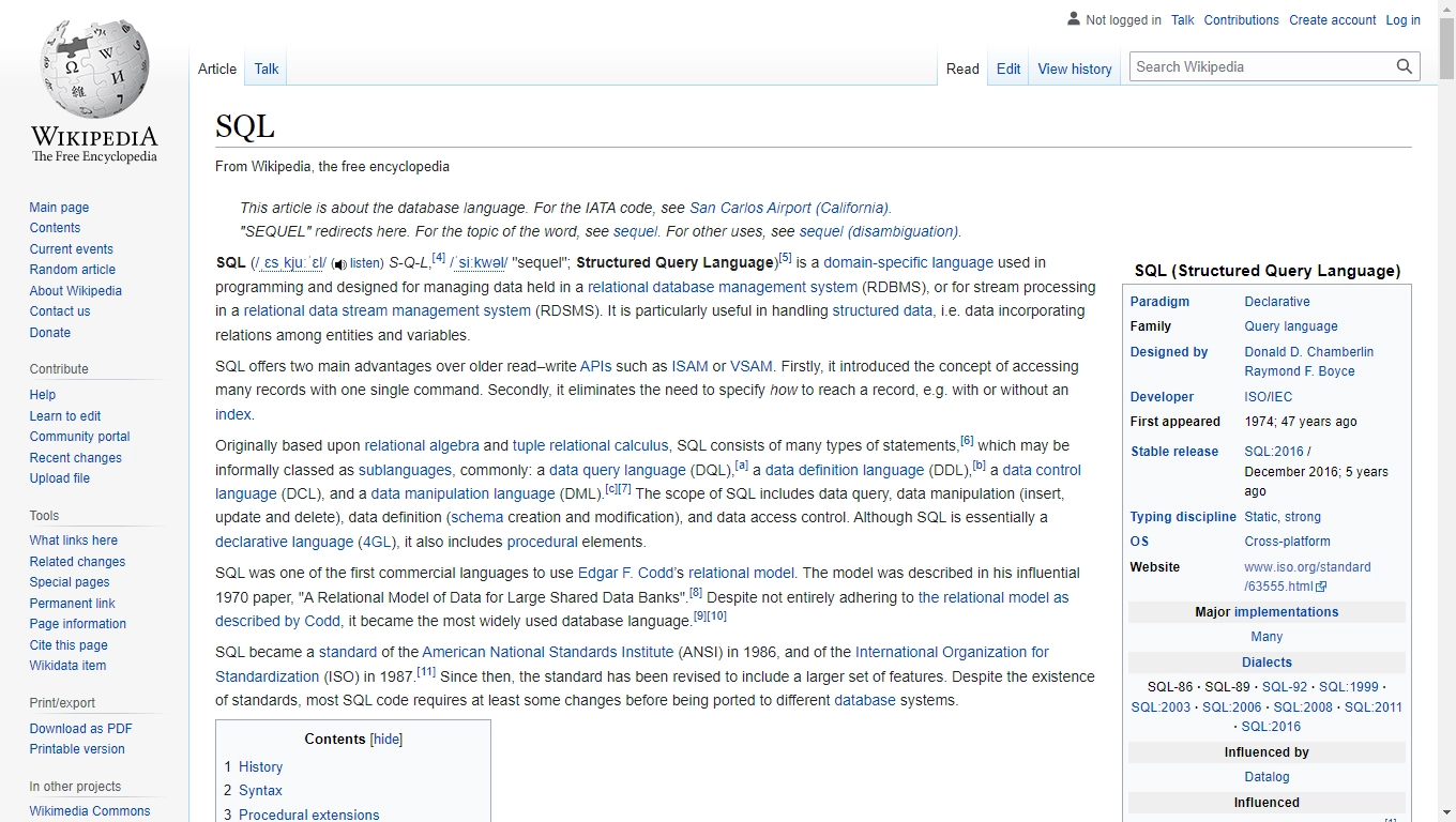 SQL Wikipedia Page